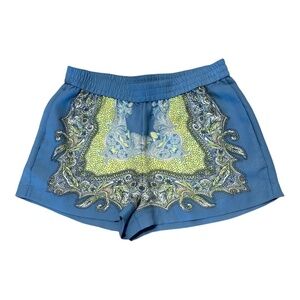 BCBGMaxAzria Womens Cullen Lemon Grass Blue Yellow Print Shorts Elastic Waist M